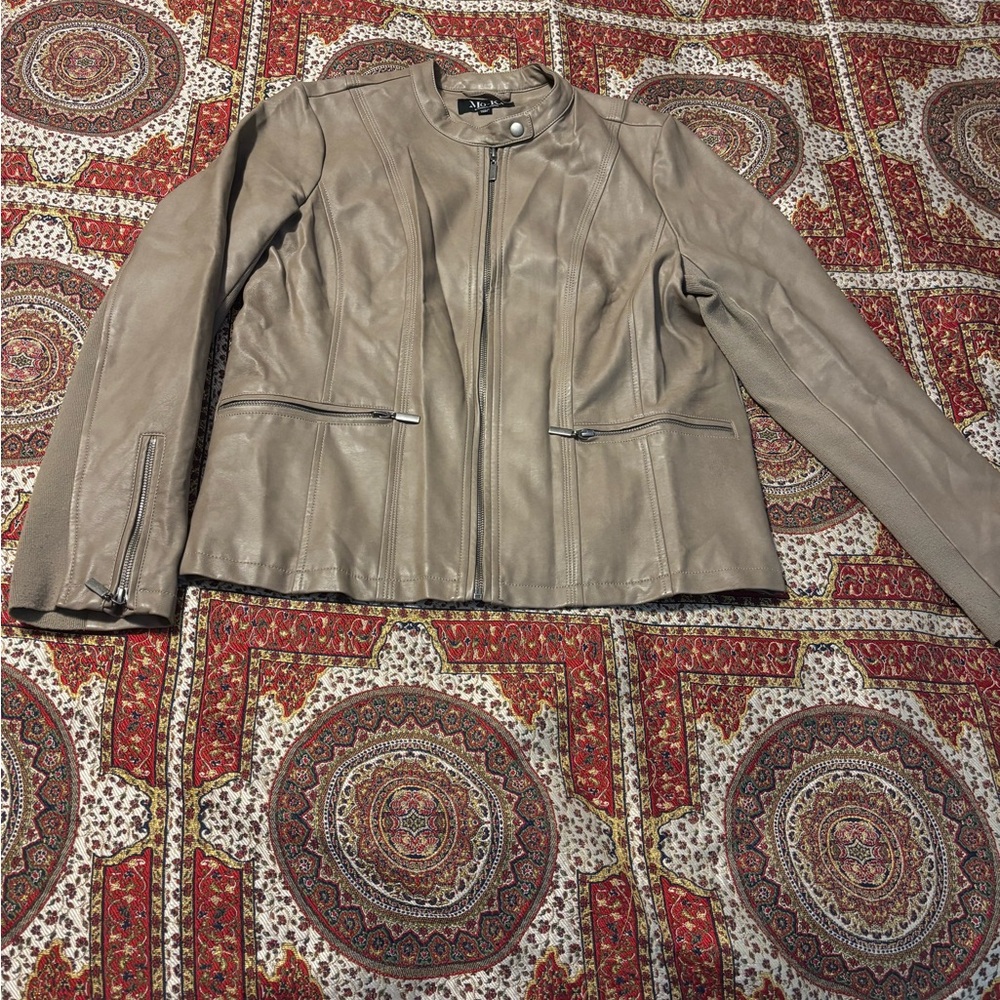 Women’s Taupe Faux Leather Moto Jacket